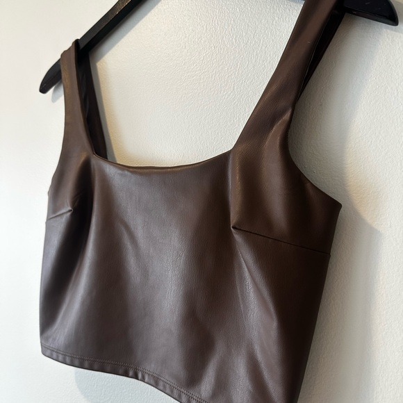 Women’s brown faux leather cropped tank top  - Picture 9 of 11